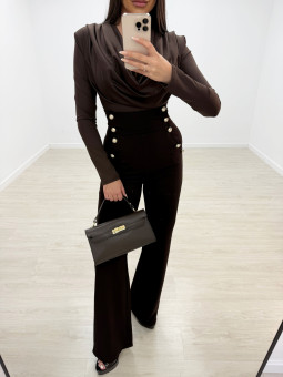 PANTALÓN BOTONES TIRO ALTO MARRÓN