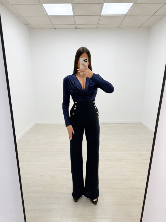 PANTALÓN BOTONES TIRO ALTO AZUL MARINO