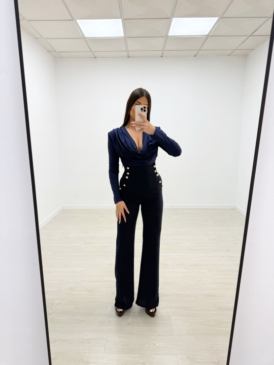 PANTALÓN BOTONES TIRO ALTO AZUL MARINO