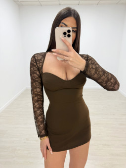 MONO MINI ENCAJE MANGAS MARRÓN