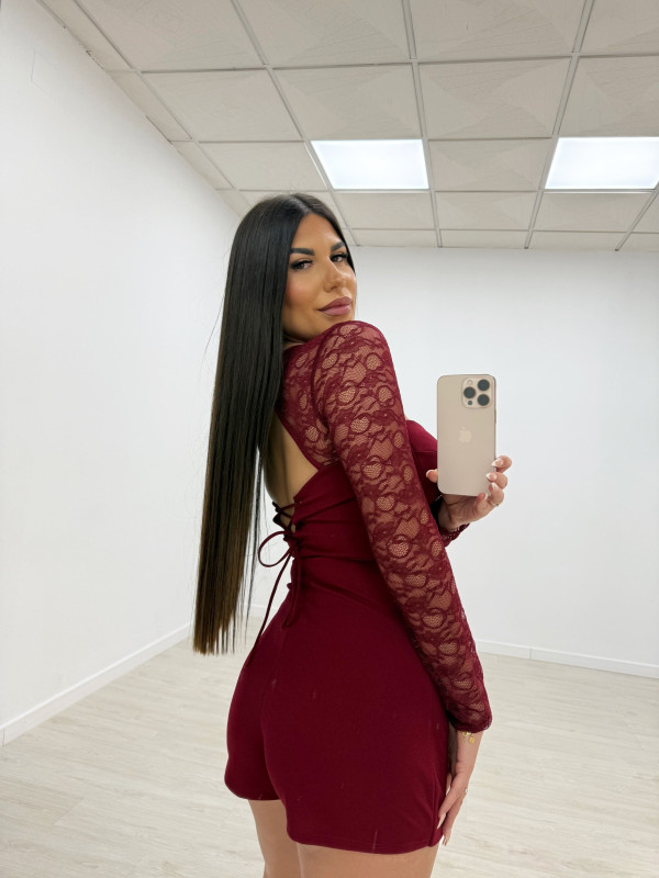 MONO MINI ENCAJE MANGAS BURDEOS