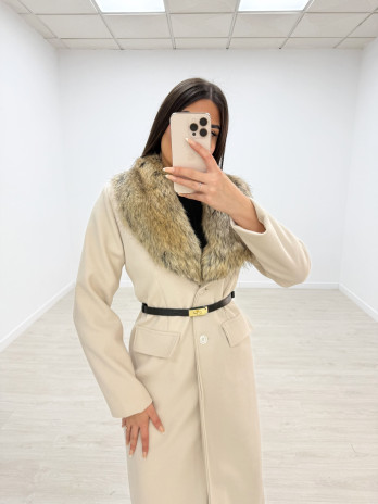 ABRIGO CUELLO PELO MEZCLADO BEIGE