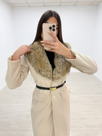 ABRIGO CUELLO PELO MEZCLADO BEIGE