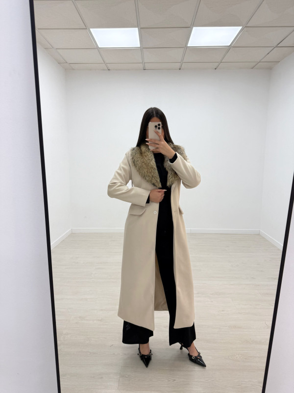 ABRIGO CUELLO PELO MEZCLADO BEIGE