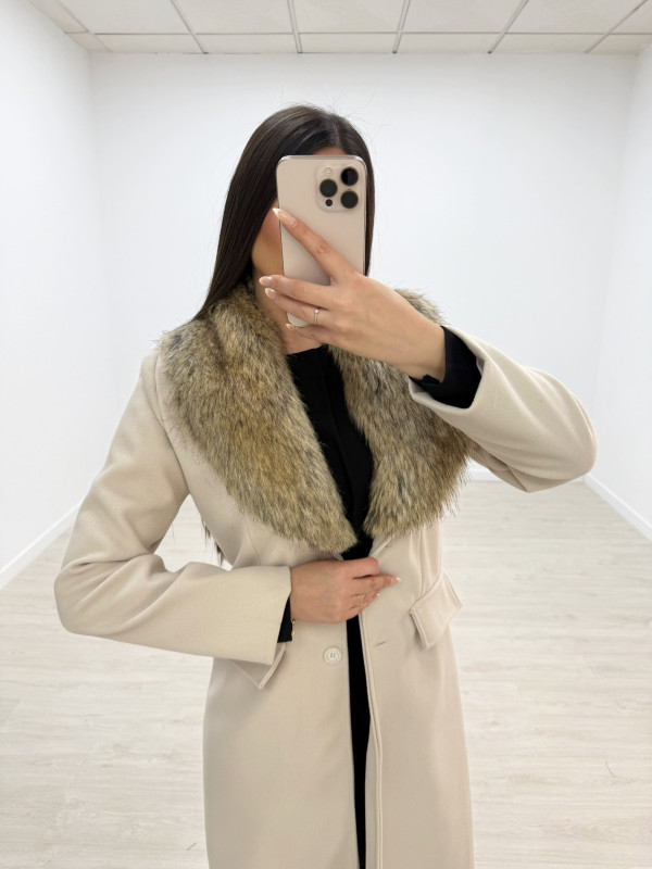 ABRIGO CUELLO PELO MEZCLADO BEIGE