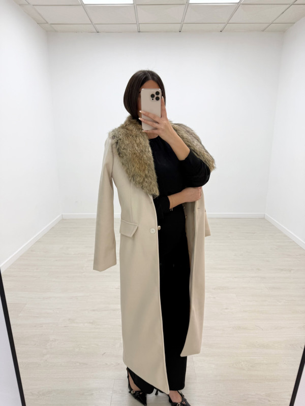 ABRIGO CUELLO PELO MEZCLADO BEIGE