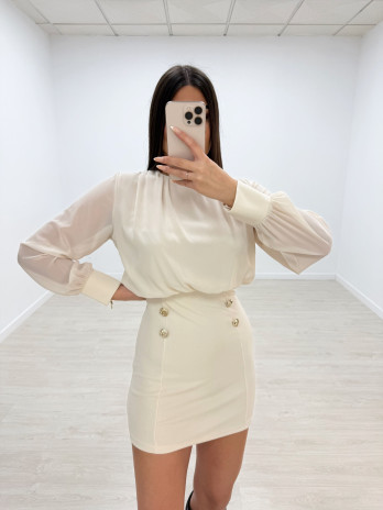 VESTIDO GASA BOTONES BEIGE