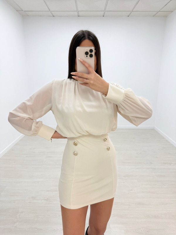 VESTIDO GASA BOTONES BEIGE