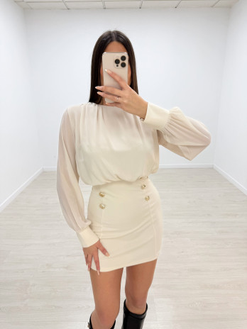 VESTIDO GASA BOTONES BEIGE