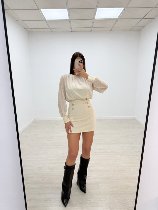 VESTIDO GASA BOTONES BEIGE