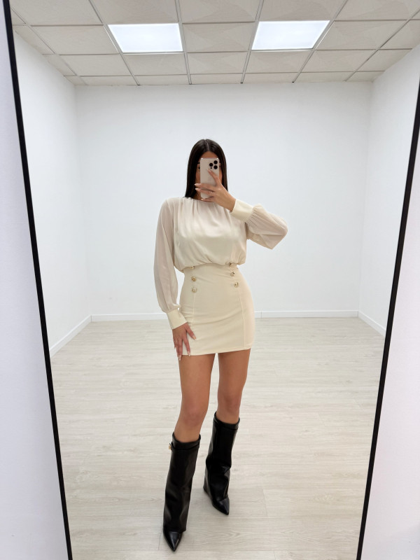 VESTIDO GASA BOTONES BEIGE