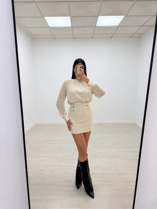 VESTIDO GASA BOTONES BEIGE