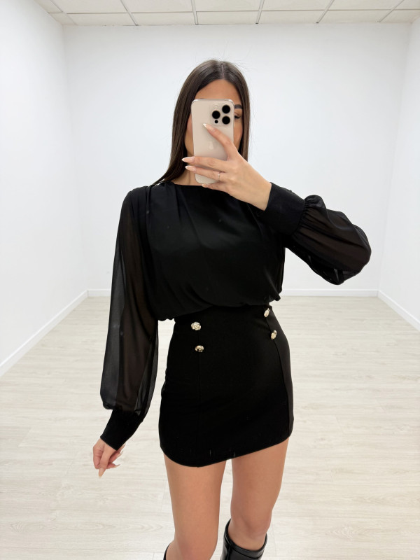 VESTIDO GASA BOTONES NEGRO