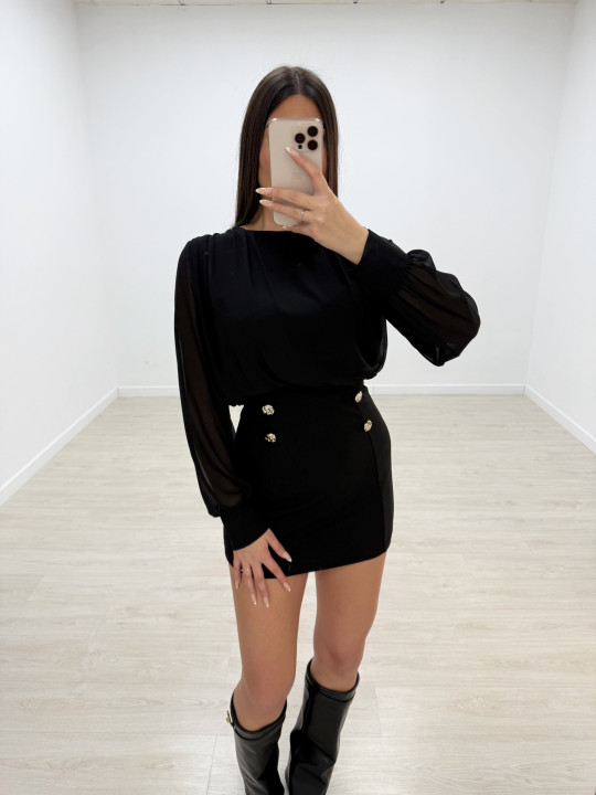 VESTIDO GASA BOTONES NEGRO