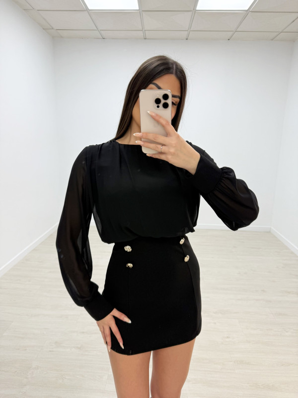 VESTIDO GASA BOTONES NEGRO