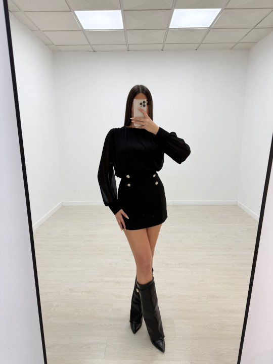 VESTIDO GASA BOTONES NEGRO