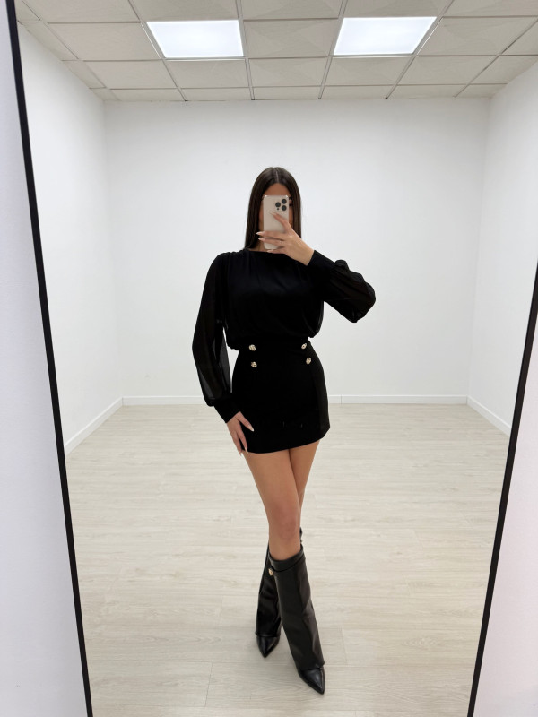VESTIDO GASA BOTONES NEGRO