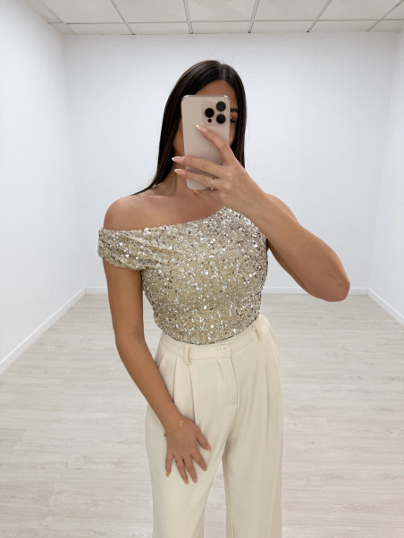 TOP LENTEJUELAS BEIGE