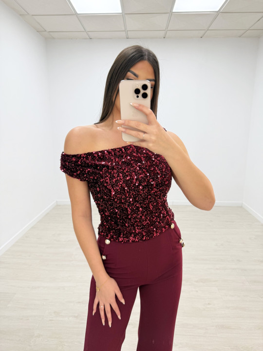 TOP LENTEJUELAS BURDEOS
