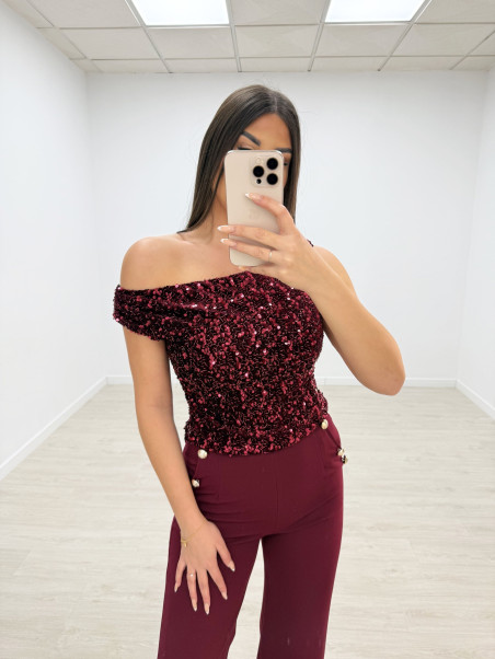 TOP LENTEJUELAS BURDEOS