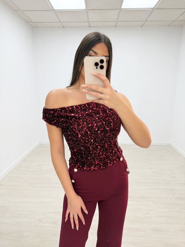 TOP LENTEJUELAS BURDEOS