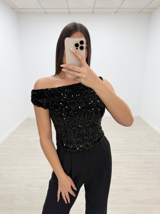 TOP LENTEJUELAS NEGRO