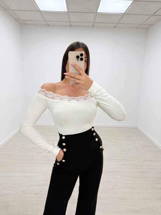 TOP LICRA BARDOT ENCAJE BLANCO