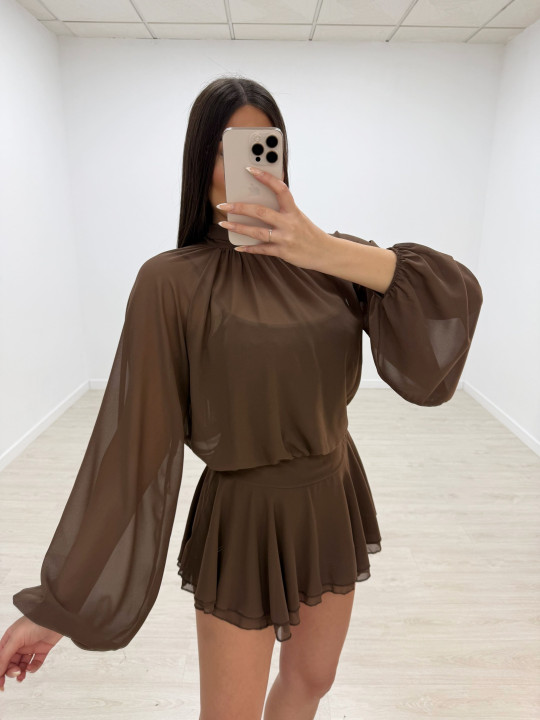 VESTIDO GASA MARRÓN