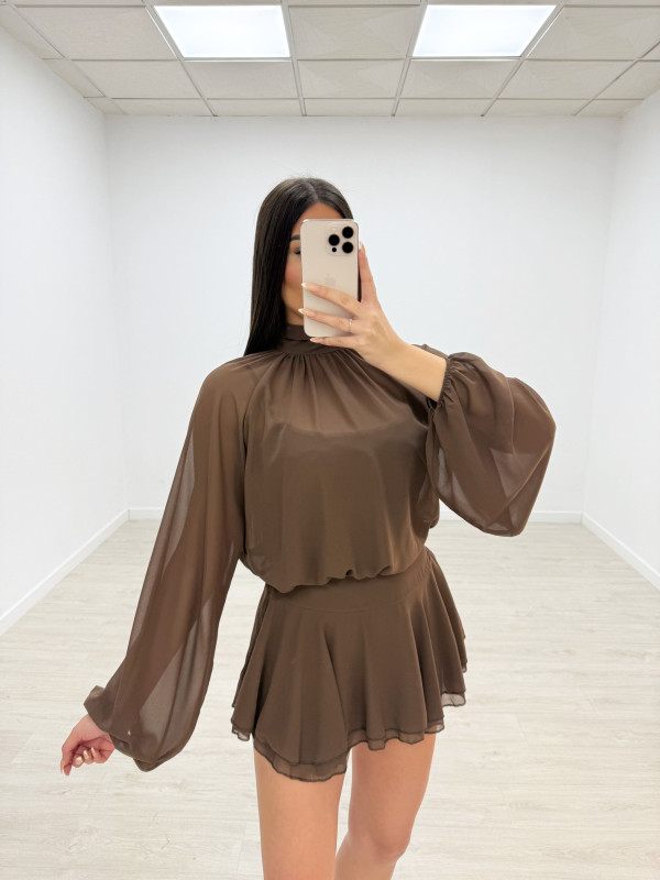 VESTIDO GASA MARRÓN