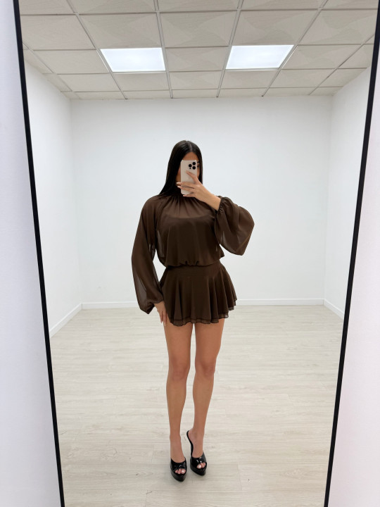 VESTIDO GASA MARRÓN