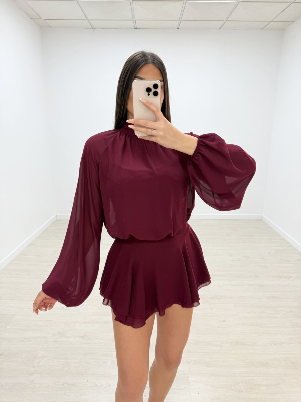 VESTIDO GASA BURDEOS