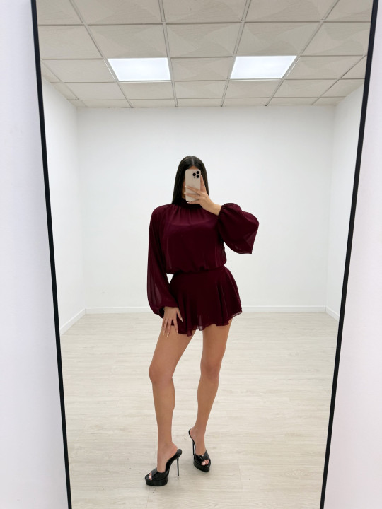 VESTIDO GASA BURDEOS