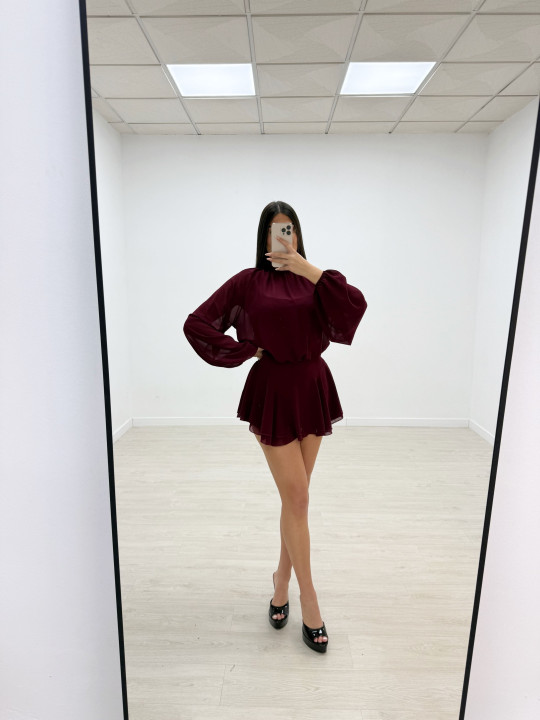 VESTIDO GASA BURDEOS