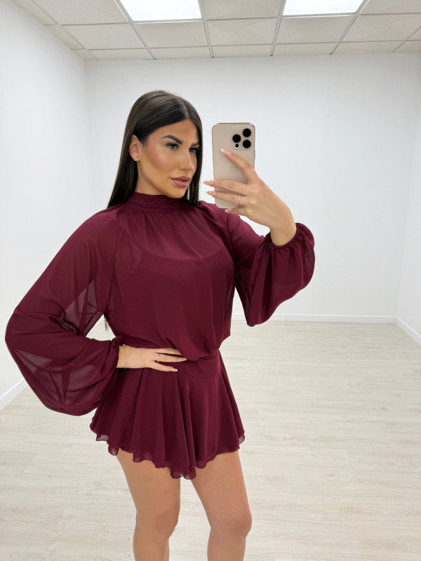 VESTIDO GASA BURDEOS