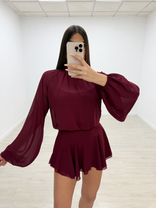 VESTIDO GASA BURDEOS