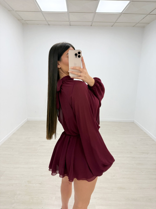 VESTIDO GASA BURDEOS