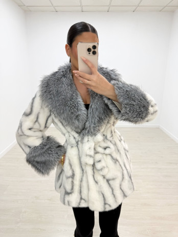 ABRIGO PELO LAZADA BLANCO+GRIS