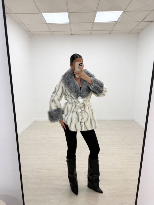 ABRIGO PELO LAZADA BLANCO+GRIS