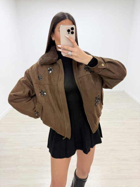 BOMBER EXCLUSIVA PEDRERÍA MARRÓN