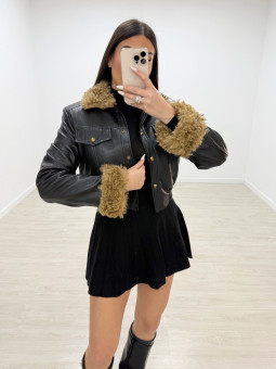 CHAQUETA EXCLUSIVA POLIPIEL BORREGO NEGRA