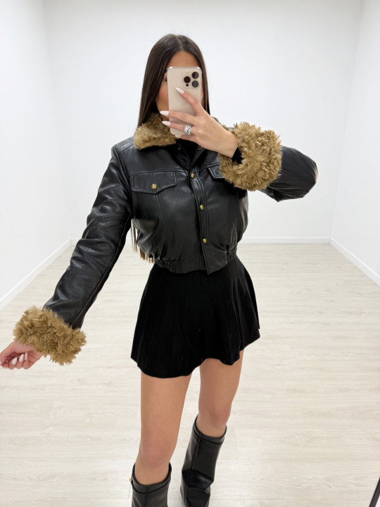 CHAQUETA EXCLUSIVA POLIPIEL BORREGO NEGRA