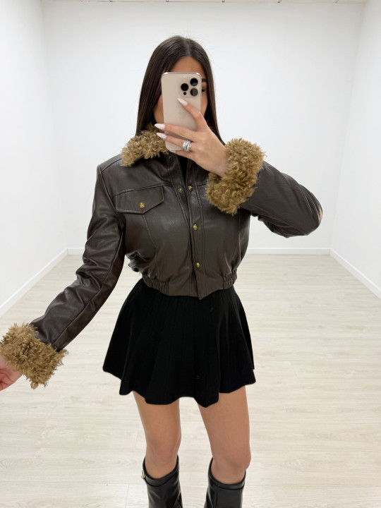 CHAQUETA EXCLUSIVA POLIPIEL BORREGO MARRÓN