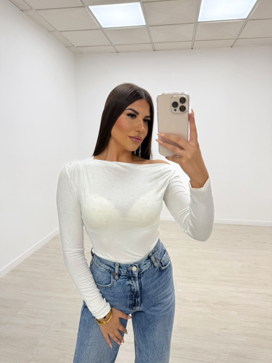 CAMISETA ASIMÉTRICA BRILLO BLANCA