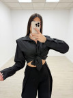 CAMISA POPELÍN HOMBRERAS NEGRA