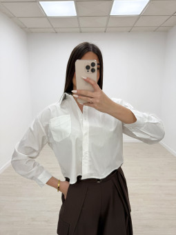 CAMISA POPELÍN CROP BLANCA