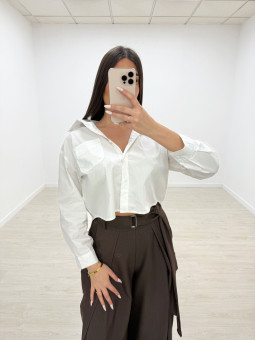 CAMISA POPELÍN CROP BLANCA