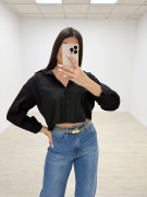 CAMISA POPELÍN CROP NEGRA