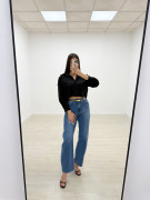 CAMISA POPELÍN CROP NEGRA