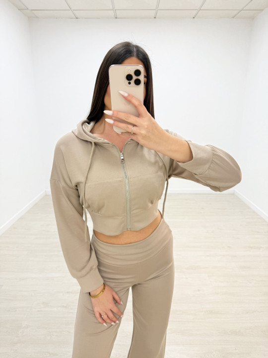 SUDADERA CROP CREMALLERA CAMEL