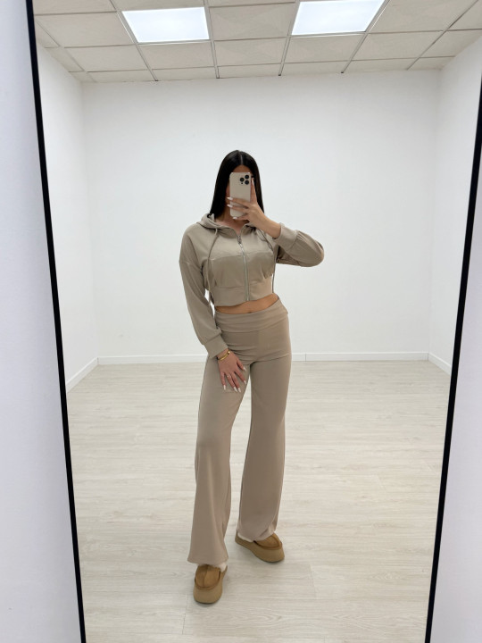 SUDADERA CROP CREMALLERA CAMEL
